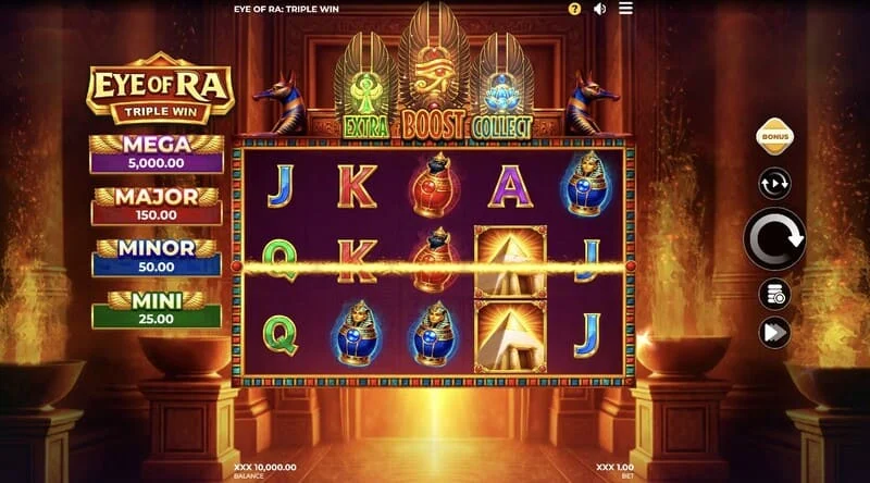 Eye of Ra Triple Win – skrin permainan utama dengan lima kekili